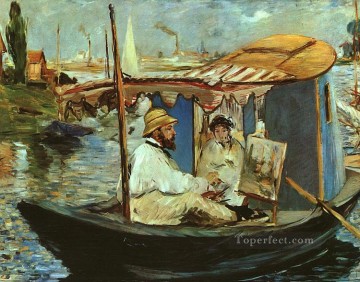  trabajando Arte - Claude Monet trabajando en su barco en Argenteuil Realismo Impresionismo Edouard Manet
